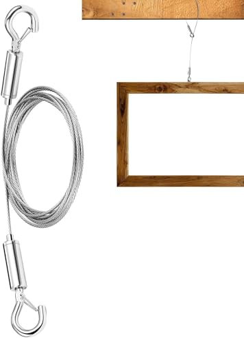 Cuerda metálica para imágenes: kit de cable colgante de acero ajustable, alambre de montaje pesado | Soporte de luminarias versátiles, espejo y percha de marco para la sala de exposición de s