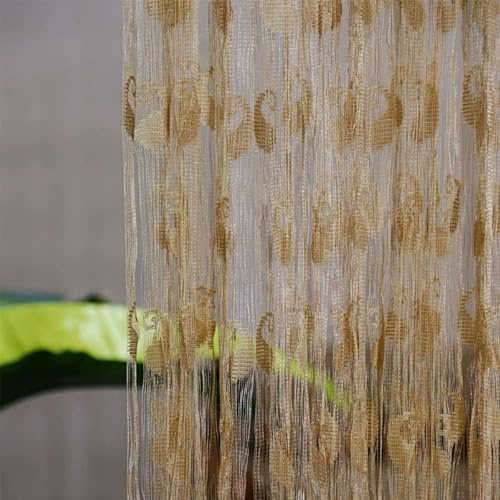 Odot Cortina Puerta Exterior Hilos, Estilo Paisley Cortina de Flecos para Ventana 2 Piezas Cortinas de Puerta Antimoscas con Bolsillo para Varilla, para Decorativa (Color champán,100x200cm)