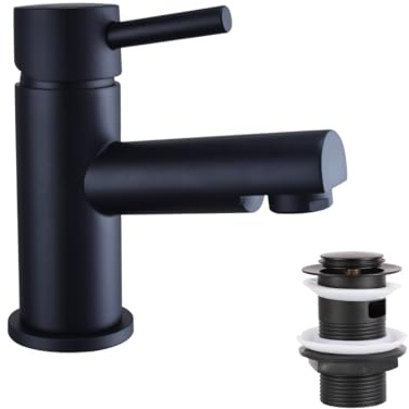 VeeBath Delta Mono Basin Mixer – Matt Black Finish, G1/2 Inlet, Single Lever, Rounded Edge Deck Mounted, Modern Design Sink Taps, Bathroom and Basin Tap