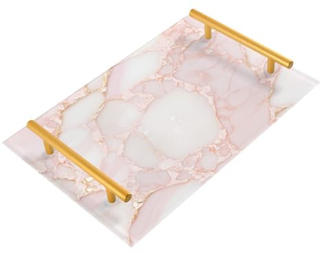 Plateau de service décoratif en marbre de luxe avec poignées pour bijoux et parfums pour transporter de la nourriture, bandeja para desayuno