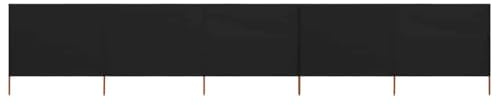 Brise-Vent Extérieur 5 Panneaux, Brise Vue Camping et Brise Vent de Plage, Tissu Non Tissé Résistant avec Piquets en Bois, Panneau Occultant Exterieur pour Terrasse et Jardin, Noir, 600 x 80 cm