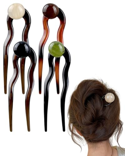 ZKUNL 4 Stück U-förmige Haarnadeln French Twist Hair Pin Französische Haarnadel Gabel Hochsteckfrisur Chignon Pins Kopfschmuck für Frauen Langes Frisurenzubehör