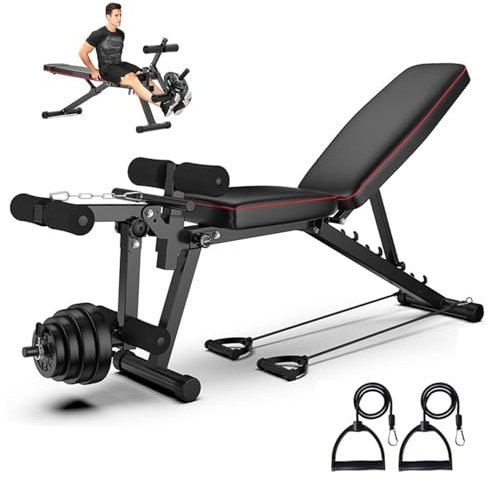 Hantelbank mit Beincurler und Beinstrecker, Verstellbar Multifunktions Hantelbänke für Krafttraining für Zuhause 5-Fach Verstellbare Rückenlehne Trainingsbank Bauch Rückentrainer Sit Up Bankdrücken