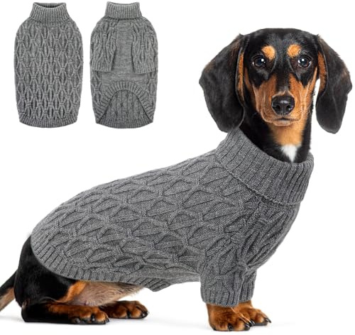 Queenmore hundtröja tax mjuk och stretchig, hundtröja, stickad tröja för pug, tax och grå, M