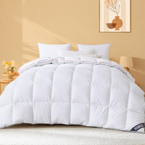 BedFabtasy Luxury Gusseted Feathers Down Duvet King Size 13.5 Tog, 100% Organic Cotton Cover, 600TC, Breathable & Soft & Down Proof, Heavyweight Hotel Quality King Size Quilt, Machine Washable