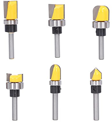 KIMISS Set di Punte per Rifinitura a Filo Modello 6 Pezzi Fresa per Rifinitura a Filo Codolo 6 Mm con Cuscinetto - Set di Frese per la Lavorazione del Legno