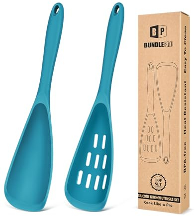 Pack of 2 Cooking Spoons for Non Stick Cookware, Multifunction Spatula Spoon BPA-Free, One-Piece Design, Suitable for Scooping, Scraping, Serving and Mixing(BLUE)