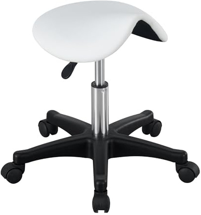 LQVAIPT Sgabello con rotelle a sella Sedia da ufficio con rotelle regolabile in pelle PU con ruote Sedia da salone, for massaggi, cucina domestica for ufficio(White)