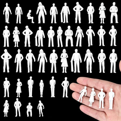 Sibba Lot de 50 figurines miniatures non peintes, petites personnes en échelle 1:50, jouets pour scènes miniatures architecturales, figurines debout et assises pour scènes miniatures pour adultes