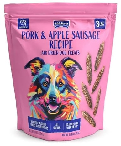 Irish Rover Pork & Apple Sausage Air Dried Dog Treats, All Life Stages, All Breed Sizes, Training Treats, 3 Pounds