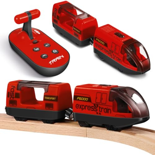 DESPOINA 1 Set Batteriebetriebener Zug Spielzeug, Kompatibel mit Brio Eisenbahn Elektrische Lok, Magnetanschluss, Holzeisenbahn Elektrische Lok mit Fernbedienung, für Kinder ab 3 Jahren (Rot)