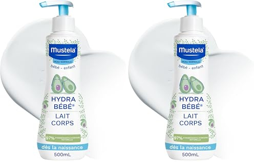 Mustela - Lait corps Hydra Bébé - Soin Fluide Hydratant Enrichi en Avocat BIO - Lait Hydratant Corps - 97% d'Ingrédients d'Origine Naturelle - Produit Bébé Dès la Naissance - Texture Fluide (Lot de 2)