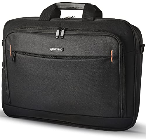 CB CITY BAG Sacoche pour ordinateur portable de 17 - Pour homme et femme - Avec bandoulière - Sac à main pour documents - Pour le travail, le bureau, les voyages ou les affaires - Noir