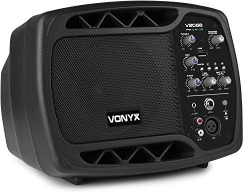 VONYX V205B Enceinte Active - Moniteur de Scène, Grave 5, Connexion sans Fil Bluetooth, Port USB, Entrée MIC/Guitare, Compacte et Léger, Convient à Un Montage sur Pied