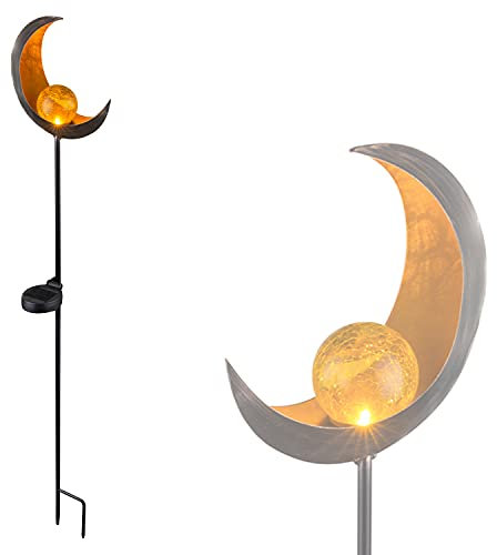 GLOBO LED Solarlampe mit Erdspieß Gartendekoration mit Beleuchtung Kunstobjekt aus Bronze Mond (Gartenlampe, Solarleuchte, Gartenleuchte, Außenlampe, Beet Leuchte)