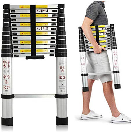 Échelle télescopique en aluminium - 2,6 m/3,2 m/3,8 m/4,4 m - Échelle pliante - Antidérapante - Extensible - Multifonction - Portable - Légère - Charge maximale : 150 kg