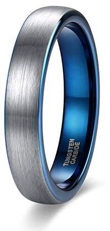 Zakk Ring Herren Damen 4mm Wolfram Verlobungsring Trauringe Ehering Partnerringe Gebürstet Schwarz Blau Größe 47 bis 69 (Blau,61 (19.4))