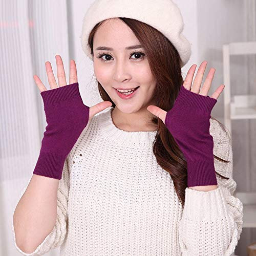 Fingerlose Handschuhe Für Frauen,Wool Mitt Exposed Finger Damenhandschuhe Winter Herbst Gestrickt Für Frauen Fingerlose Handschuhe Handgelenkhandschuhe,Lila,Einheitsgröße