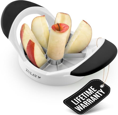Zulay - Cortador de manzana de 8 hojas de fácil agarre con cuchillas de acero inoxidable, herramienta de corte y cortador de manzana de uso rápido que ahorra tiempo y esfuerzo (negro y blanco)