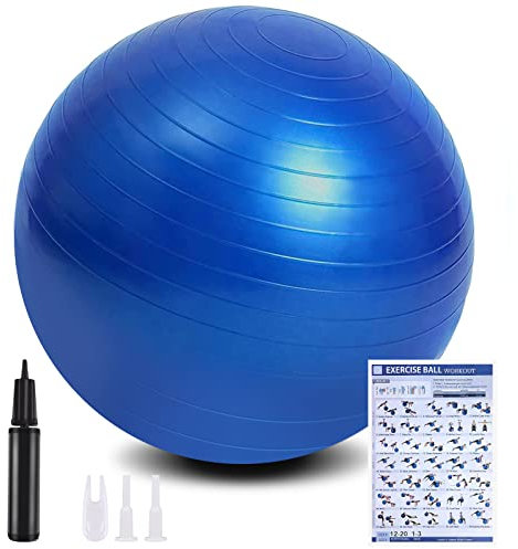 flintronic Ballon Fitness, Ballon Yoga Anti-Explosive Ultra-épaisse avec Pompe Pied Gonflable,Balle de Fitness pour Sport, Yoga, Pilates,Grossesse et l'accouchement Artificiel, Bleu - 65CM