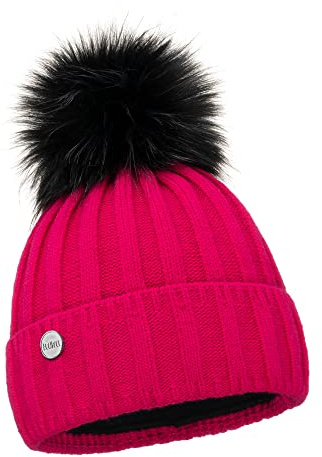 ELIMELI Kaschmir Mütze Damen Winter warme Strickmütze Wollmütze mit Kaschmir Wintermütze mit Kunstfell Bommel Slouch Strick Beanie Damen für Winter Bommelmütze Hergestellt in EU