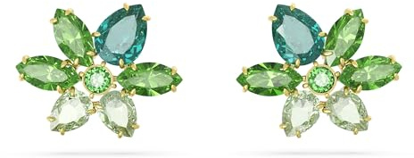 Swarovski Gema blommiga örhängen, gröna kronblad och rundskurna kristaller och guldfärgade, från Gema Collection