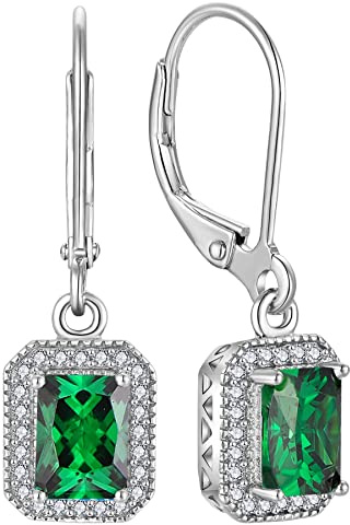 YL Mujer Pendientes plata de ley 925 Pendientes con de Circonita verde con piedra de nacimiento de mayo Pendientes para Mujer