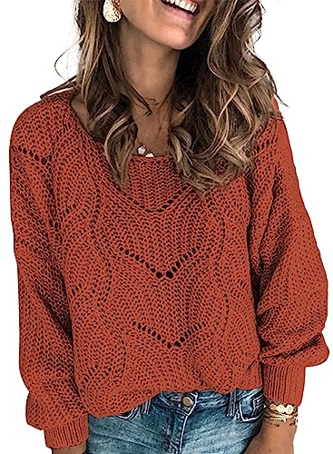 Dokotoo Damen Strickpullover Elegant Rundhals Pullover Herbst Winter Einfarbiger Pulli Oberteil Sweater S-2XL