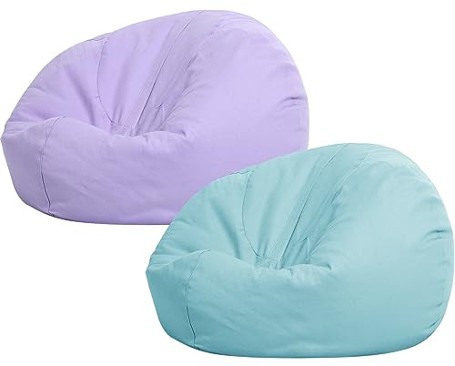 Sliner 2 Pcs Stuffed Animal Storage Bean Bag Chair Cover for Kids Adults (no Filler) Large Stuffable Zipper Beanbag Cover for Organizing Plush Toys or Memory Foam(Green and Purple, Small)