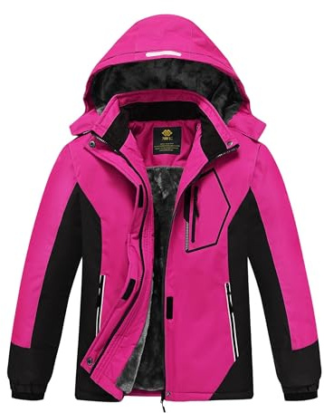 MoFiz Jackor Flicka Vinter Skidjacka Nina Ski Junior Jackor Vinter Ski Jacket med huva, Rosa, 10-12 år