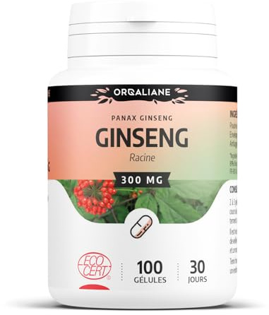 Ginseng Biologique | 900 mg/jour | Panax ginseng | Certifié Ecocert | 100 Gélules
