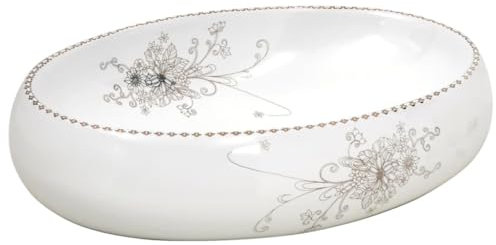 vidaXL Lavabo sobre Encimera Ovalado, Lavamanos de Tocador, Lavabo de Fregadero, Lavamanos sobre Encimera para Baño Aseo, Cerámica Blanco