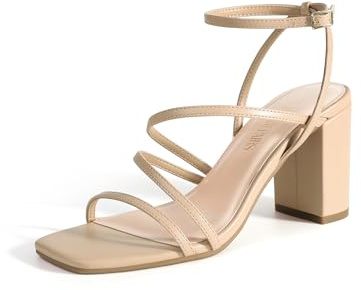 DREAM PAIRS Women's Heels Chunky Block Sandals,Nude,8