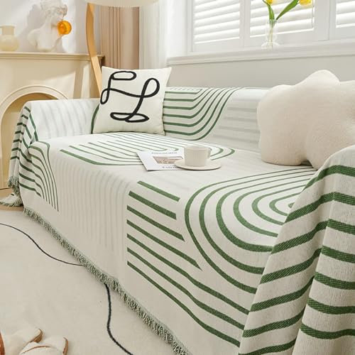 Ayoiow Sofabezug Wasserabweisend Sofahusse Grün Sofabezug 1 Sitzer Chenille Streifenmuster