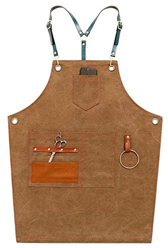 Arbeitsschürze mit Taschen, Arbeitsschürze, Segeltuchschürze, Werkstatt-Werkzeugschürze mit verstellbaren Trägern for Friseur, Küche, Gärtner, Café (Farbe: Grau, Größe: XL) ( Color : Yellow , Size : X