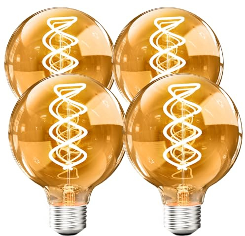 BOSITE G80 Vintage Edison Light Bulbs Dimmable 4W (40W Equivalent) Led Filament Bulbs Warm 2200K CRI80+ E26 25000hours Decorative Globe Amber Glass Light Bulbs for Home Yard Restaurant(4PCS)