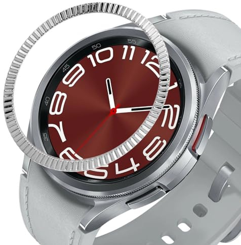DEALELE Klockfodral kompatibelt med Samsung Galaxy Watch 6 Classic 43 mm/47 mm, vågstruktur rostfritt stål metallinfattning, ringskydd, ersättande klocka för kvinnor män, 43 mm, silver