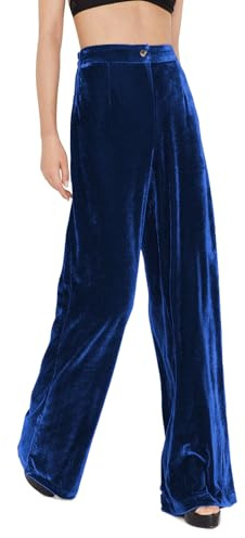 Pantalones de terciopelo para mujer, pierna ancha, sueltos, cintura alta, pantalones casuales, pantalones largos, cómodos, informales, ropa para el hogar y exteriores, azul, XL