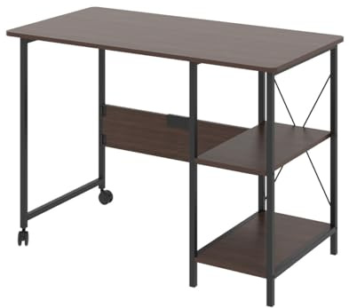 Maclean MC-411 B Loft Folding Desk 150kg Black Dark Walnut Top 107x45x75cm Desktop Student Dorm Studio Apartment