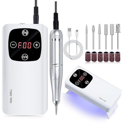 FRUJCDKI 45.000 RPM Velocità Regolabile Tornio Portatile per Unghie, Lucidatori per Unghie Lavori Come Lampade per Unghie, Trapani Elettrici per Unghie, Lucidatore Smile Trapano Professionale Kit per