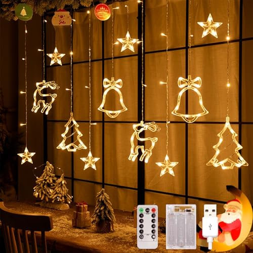Arespark LED Lichterkette, 3.5m Weihnachtsbeleuchtung Innen mit Timer, 8 Modi Lichtervorhang Batterie+USB, IP44 Fenstervorhang Weihnachten, Weihnachtsdeko für Fenster Balkon Garten Hochzeit (Deer)