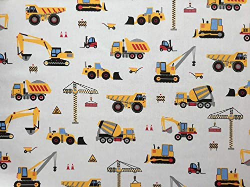 100x160cm Baustelle Baumwollstoff für Kinder - Kinderstoff aus 100% fester Baumwolle mit Fahrzeuge - Stoffe zum Nähen für Kinder & Baby - Jungen Kinderstoffe - LKW Bagger Kran - keine Meterware