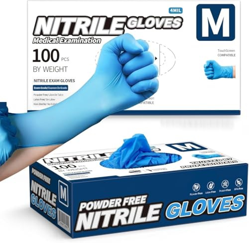 PROMART Disposable Nitrile Gloves, Powder-Free, Latex-Free, Non-Sterile, Multi-Purpose Gloves for Medical, Food Handling, Cleaning, and Industrial Use, Box of 100 (100, MEDIUM)