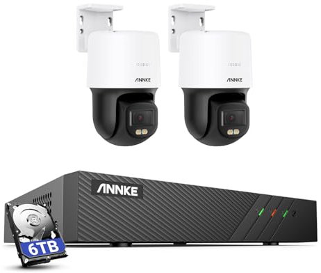 ANNKE 3K PT POE - Set di telecamere di sorveglianza per esterni, 2 telecamere IP con visione notturna a colori F.10-Ture, rotazione di 340°, inclinazione di 110°, audio a 2 vie, allarme di movimento