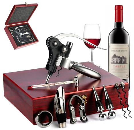 Rabbit Wine Opener Set, Wine Accessories with Wooden Gift Box – Wine Gift for Wine Lovers (S288-SIL-9)