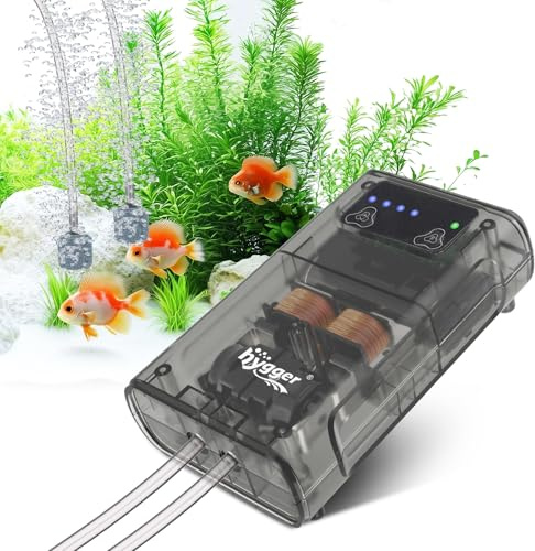hygger Battery Powered Aquarium Air Pump, Quiet Black Translucent Thick Shell Portable Fish Tank Bubbler Aerator for Outdoor Fishing, Power Outage, Emergency, 5W for Up to 150 Gallons Tank