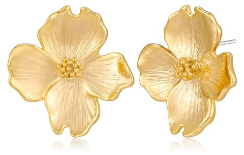 LILIE&WHITE Gold Flower Stud Earrings, Hypoallergenic & Tarnish-Resistant, 14K Gold-Plated Jewellery for Women, Elegant Floral Design, Gift for Birthdays, Anniversaries, and Special Occasions