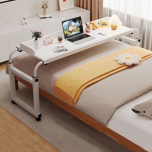 Laptoptisch Mit Rollen，bett Beistelltisch Holz Betttisch Auf Rollen Höhenverstellbar Betttisch Krankentisch Auf Rollen Höhenverstellbar Pflegetisch Klappbar Mit Rollen(Color:Weiß+)