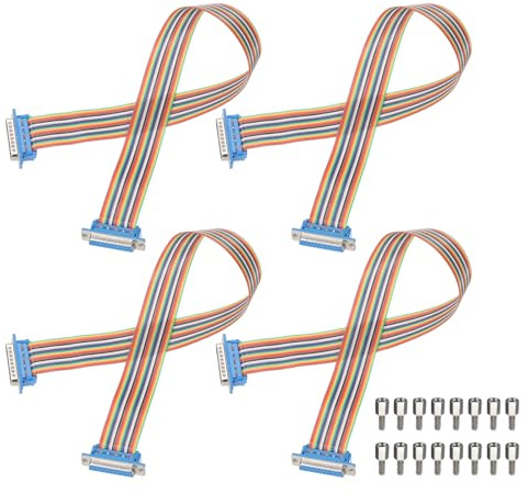 sourcing map 4 Pcs IDC Serial Cable Rainbow Wire Flat Ribbon Cable DB25 Male to DB25 Female 19.7 Inch Length 2.54mm Pitch Breadboard Jumper Wires for Electronic Projects