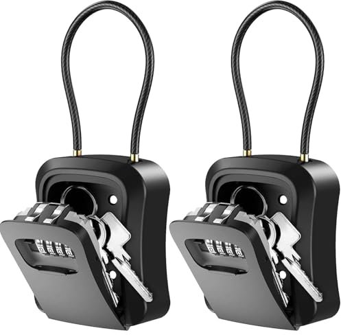 2 Stück Schlüsseltresor mit Zahlencode, Schlüsseltresor mit Abnehmbares Kabel, Schlüsseltresor Außen,Wetterfest Schlüsselkasten Schlüsselsafe 4 Stellig Zahlencode,Schlüsselbox für Schlüssel Türkarte
